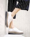 Platform Brogue-Trim Leather Oxfords in White